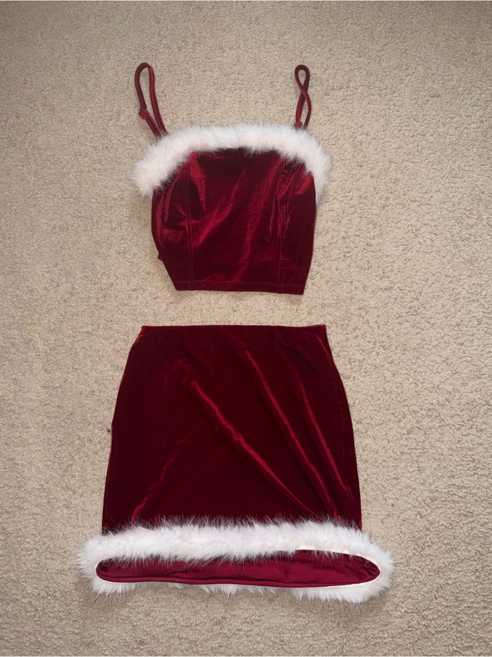 Wallflower Women’s Burgundy Velvet Two-Piece Skirt Set with White
